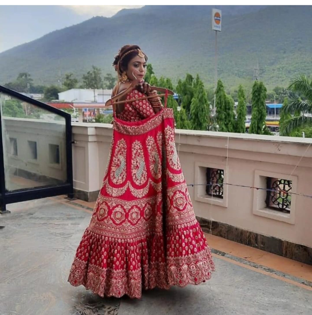 Full length red bridal look from Looks and Locks archive